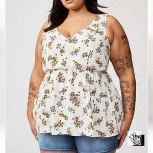 Torrid Floral Print Tank Top - White and Yellow